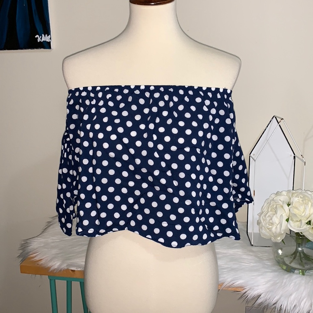 IRIS Crop Top Size Large * Blue and White Polka *